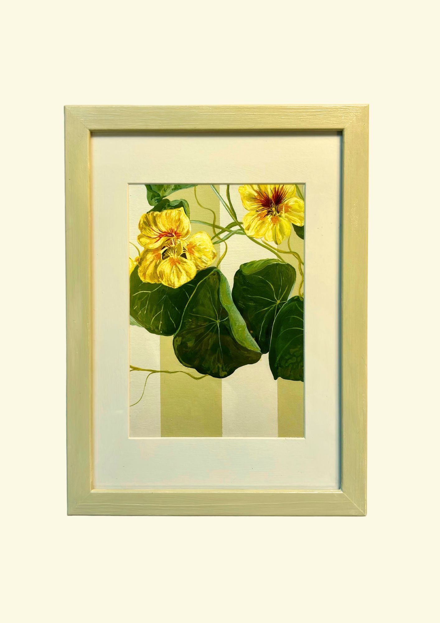 Yellow Nasturtium in Creamy Green Frame