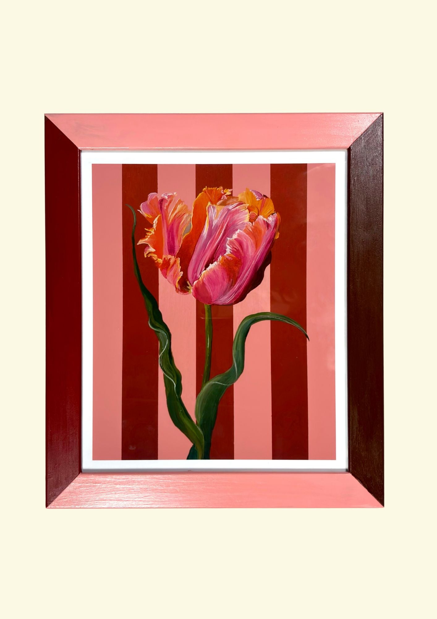 Tulip in Bloom Framed in Blush Pink, Deep Red & Cocoa Brown