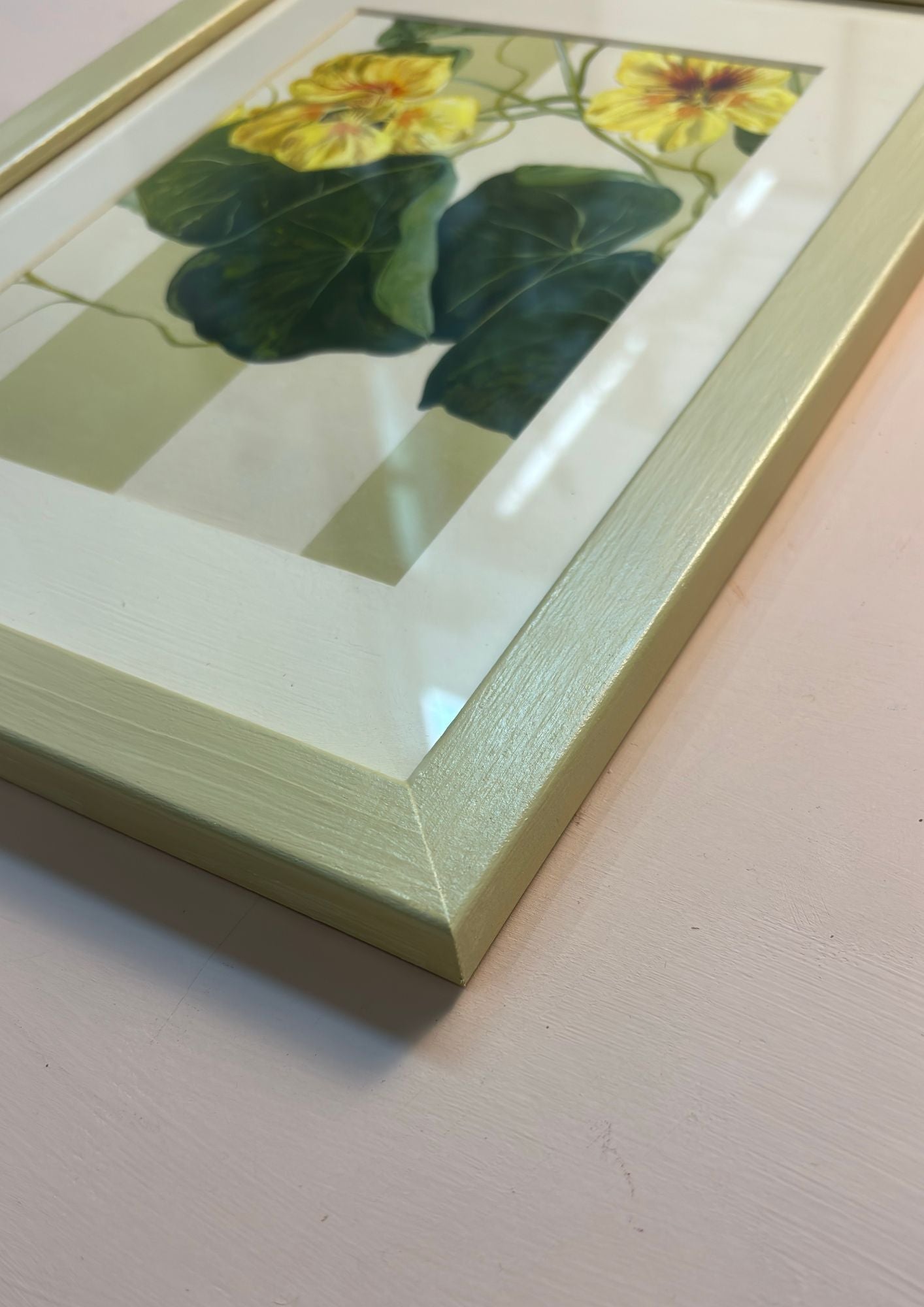 Yellow Nasturtium in Creamy Green Frame