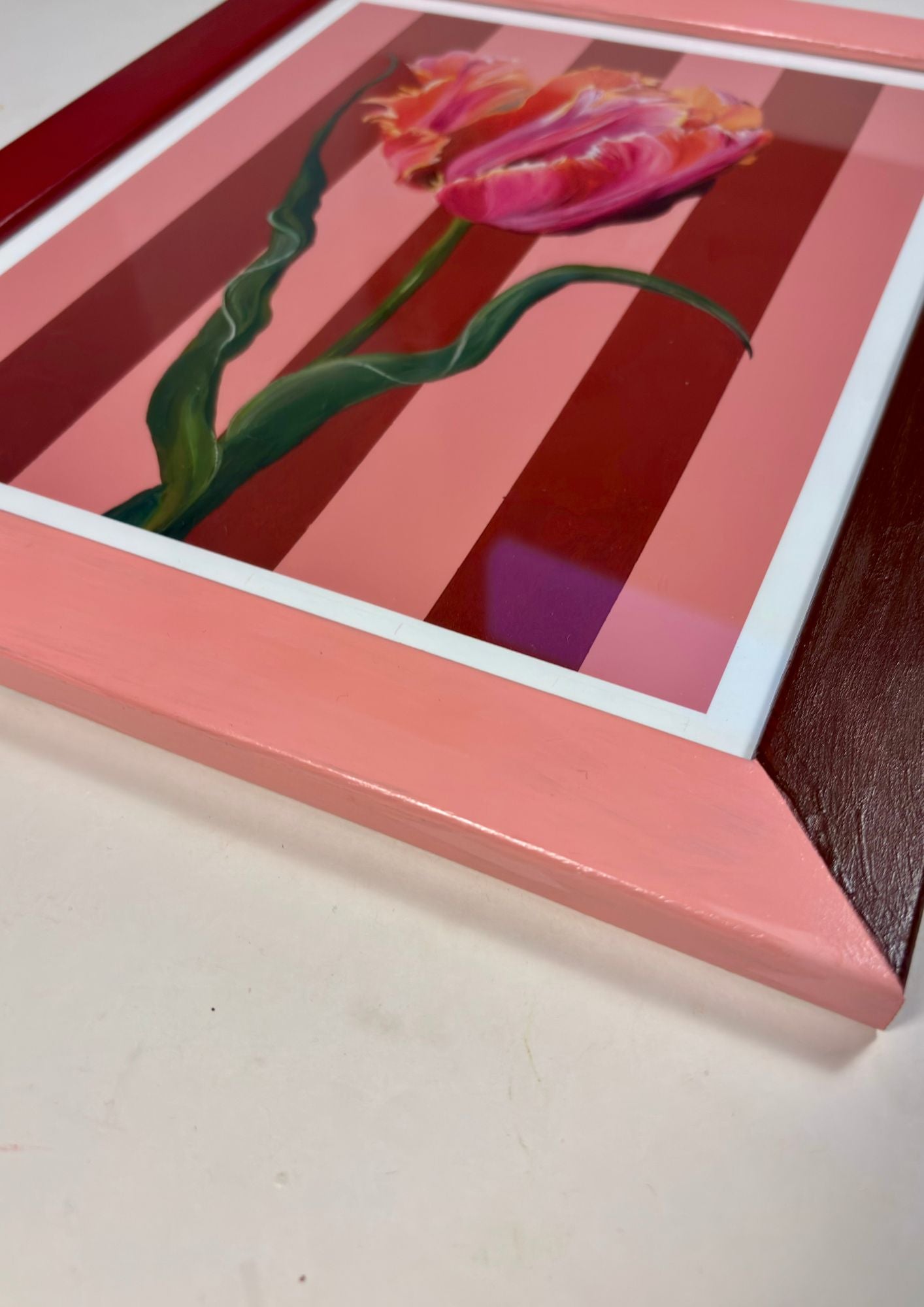 Tulip in Bloom Framed in Blush Pink, Deep Red & Cocoa Brown