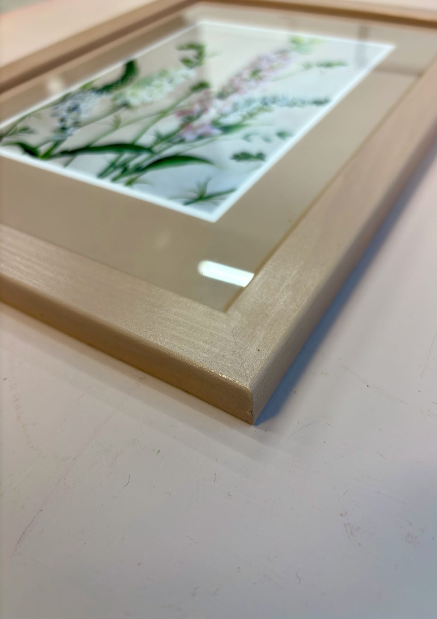 Pink Larkspur in Wooden Frame