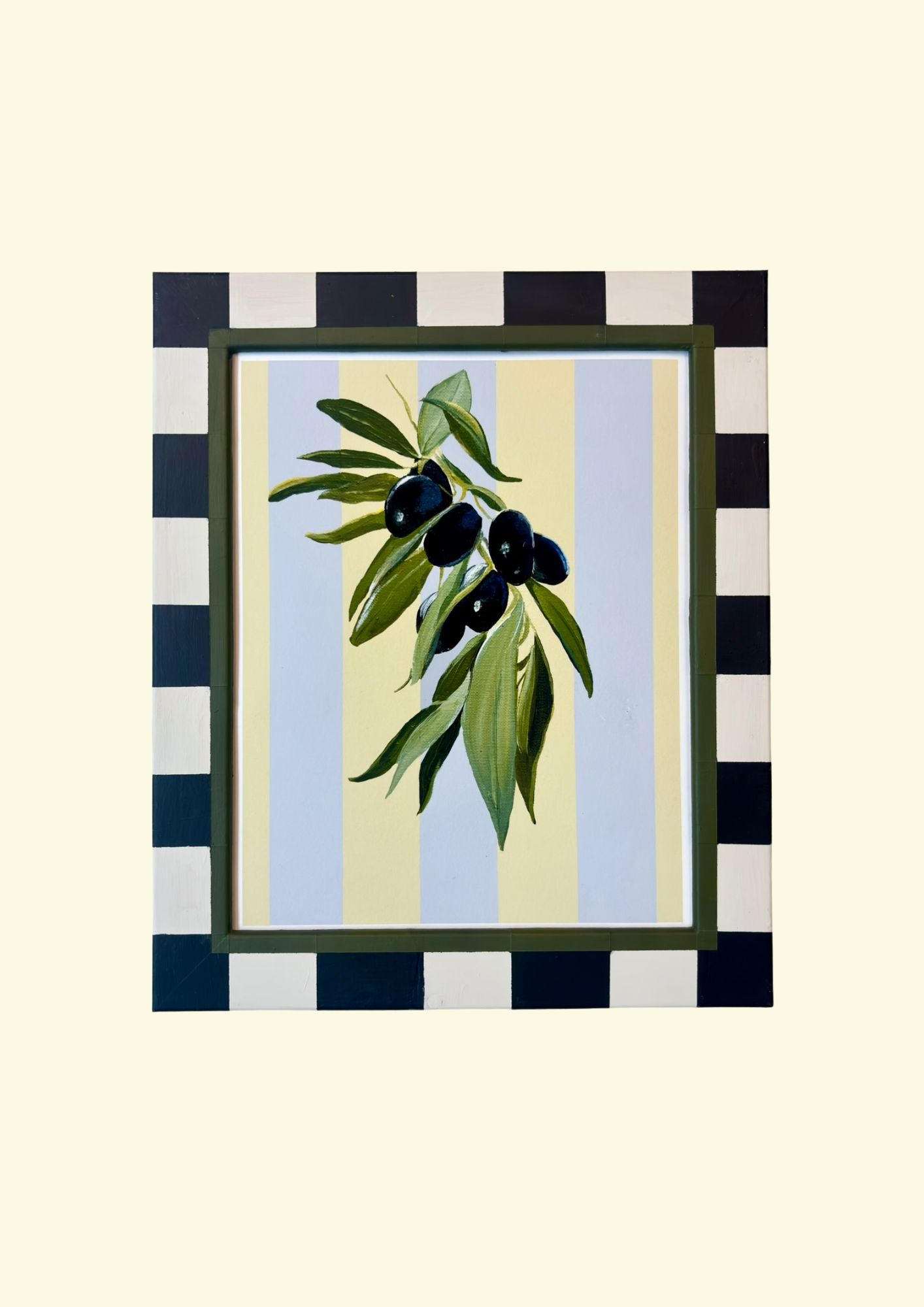 Olive Print in Midnight blue Check Frame
