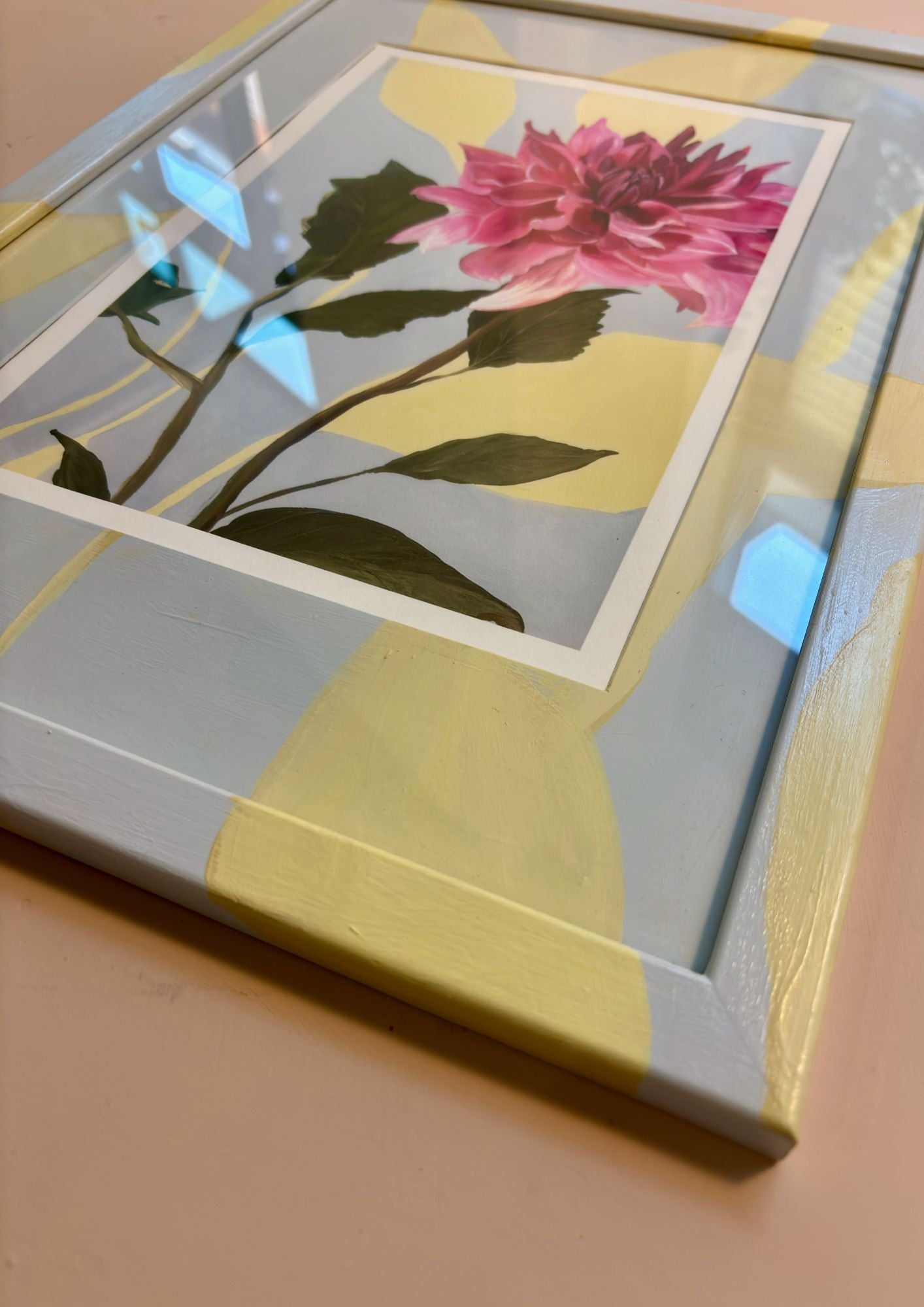 Dahlia in Sky and Butter Painted Frame
