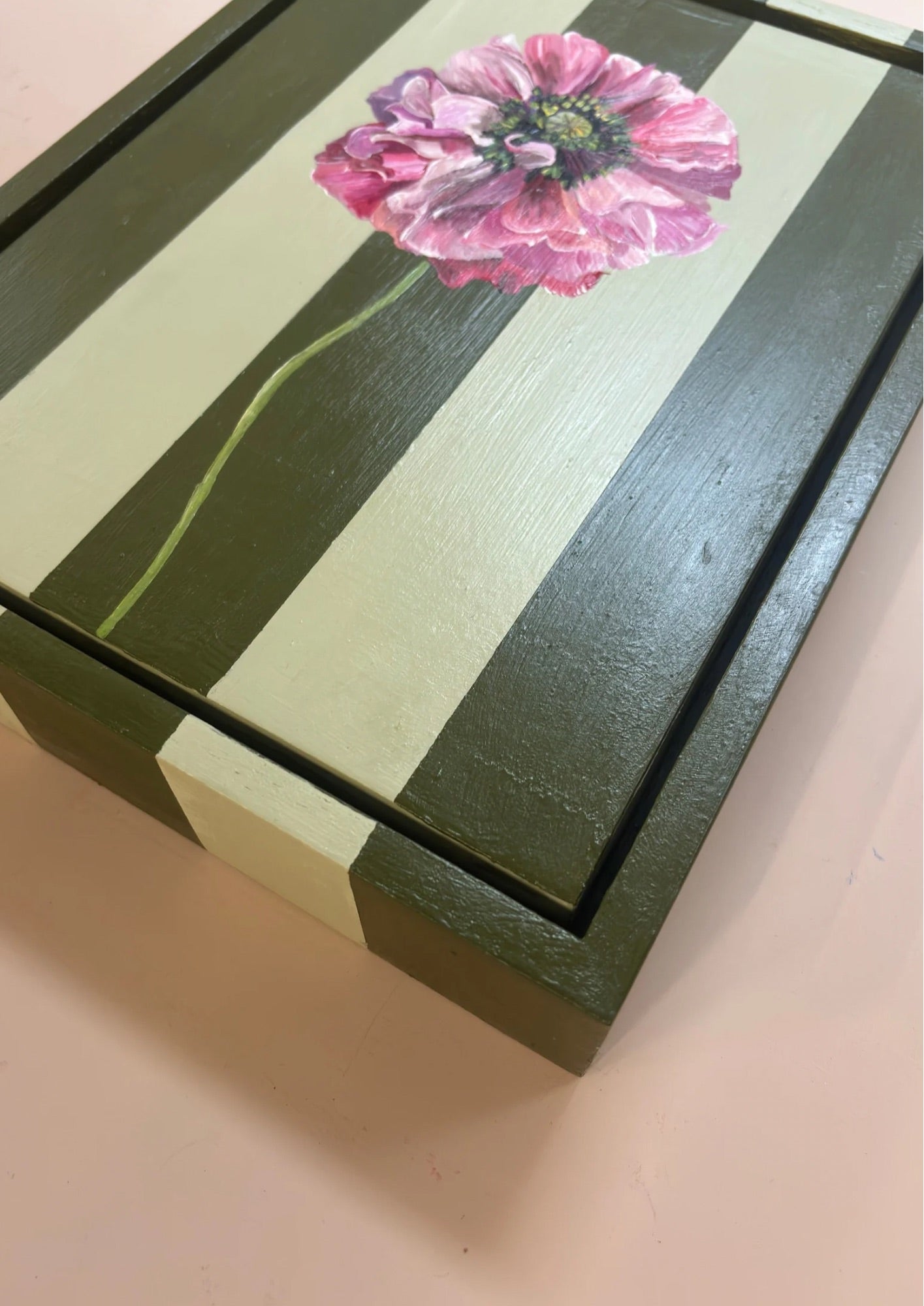 Pink Poppy in Olive Frame