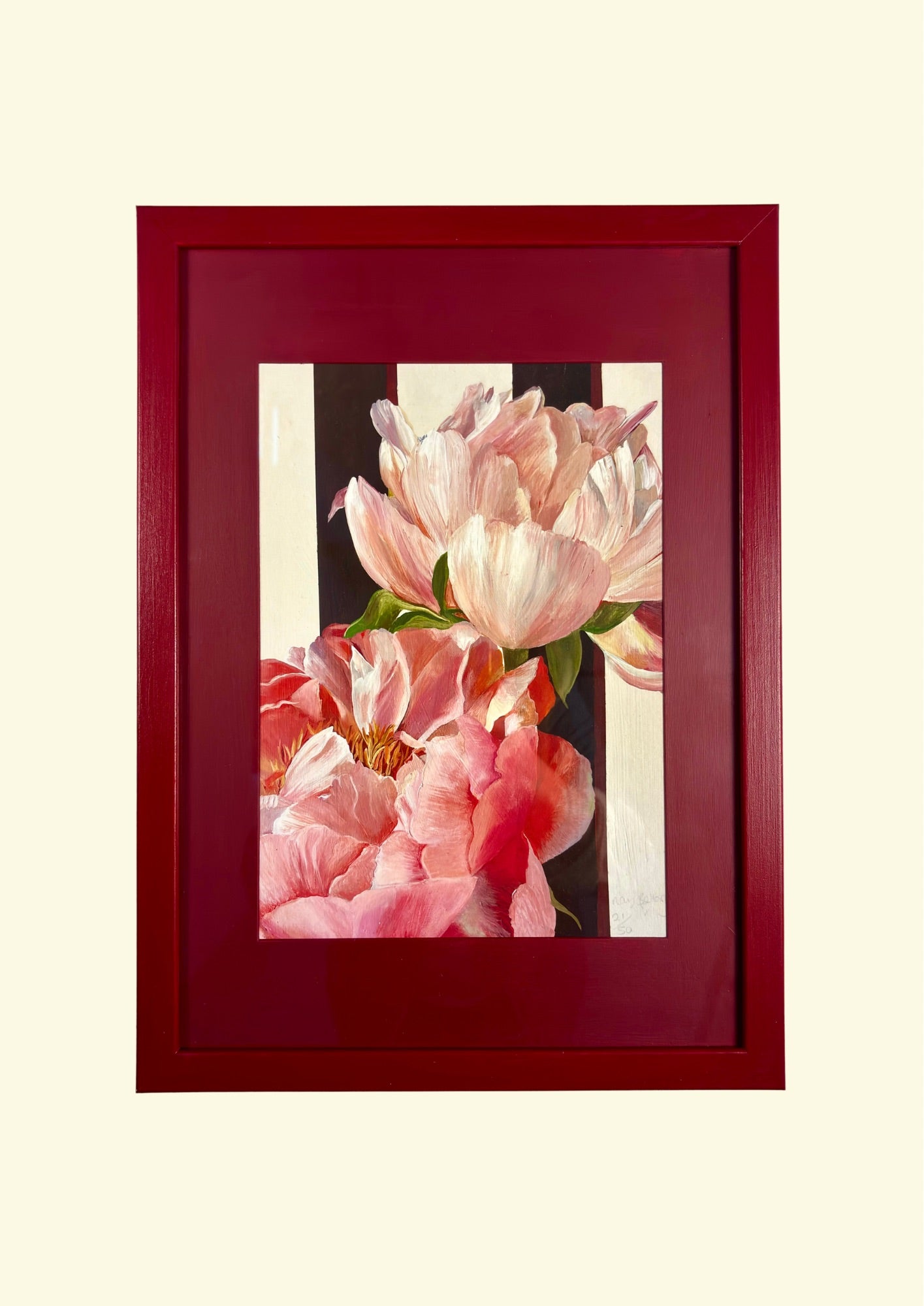 Two Peonies in Raspberry Frame