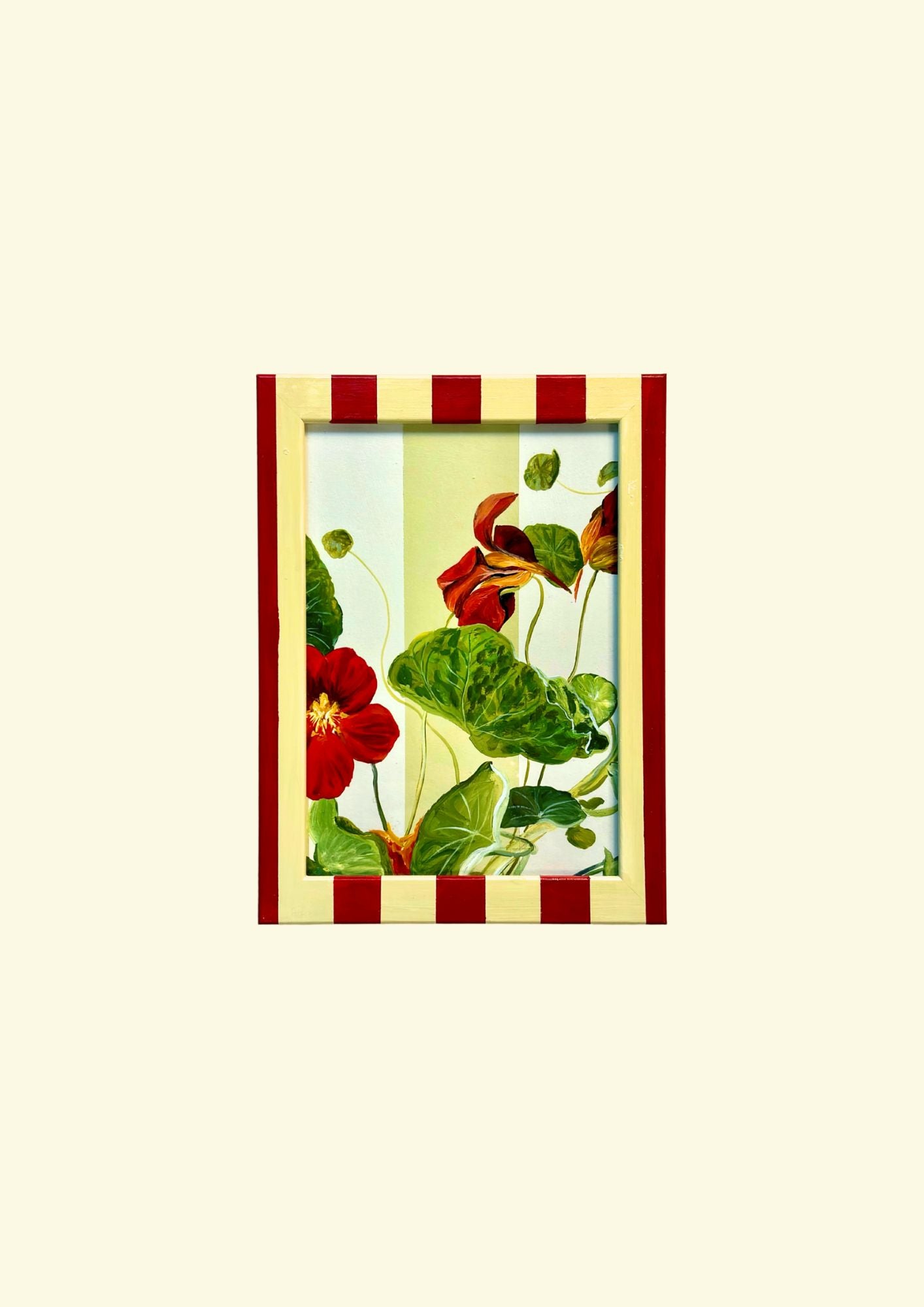 Red Nasturtium in Butter and Red Striped Frame