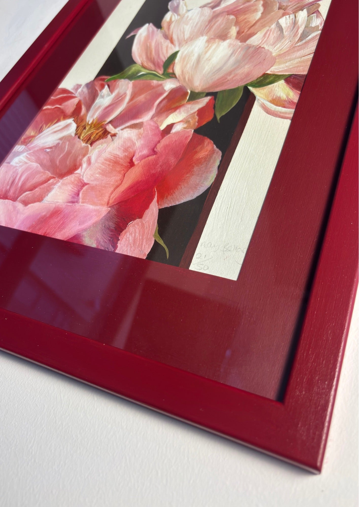 Two Peonies in Raspberry Frame