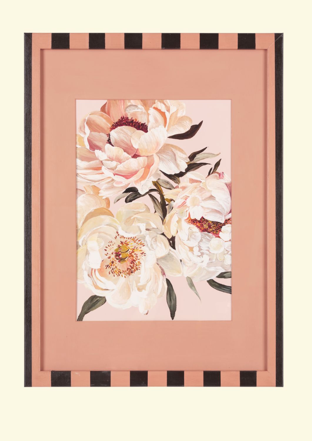 Blush Peonies Striped Framed Print