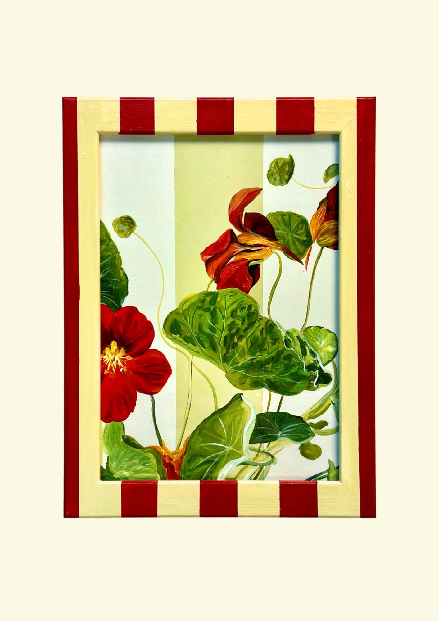 Red Nasturtium in Butter and Red Striped Frame